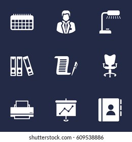 Set Of 9 Service Icons Set.Collection Of File Folder, Office Chair, Calendar And Other Elements.