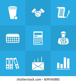 Set Of 9 Service Icons Set.Collection Of Diagram, Handshake, Contract Elements.
