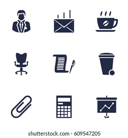 Set Of 9 Service Icons Set.Collection Of Presentation, Contract, Coffee And Other Elements.