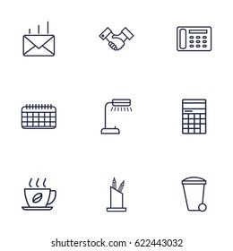 Set Of 9 Service Outline Icons Set.Collection Of Recycle Bin, Partnership, Contacts And Other Elements.