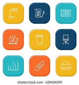 Set Of 9 Service Outline Icons Set.Collection Of Reading-Lamp, Chart, Contacts And Other Elements.