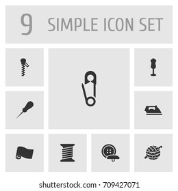 Set Of 9 Sewing Icons Set.Collection Of Fastener, Roll, Pintle And Other Elements.
