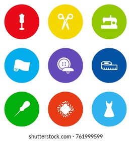 Set Of 9 Sewing Icons Set.Collection Of Tailor, Bodkin, Roll And Other Elements.