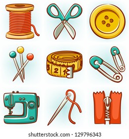 Set of 9 sewing tools icons