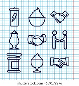 Set of 9 shake outline icons such as handshake, milkshake, shaking hands