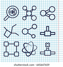 Set of 9 share outline icons such as share, network connection