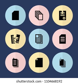 Set of 9 sheet filled icons such as paper
