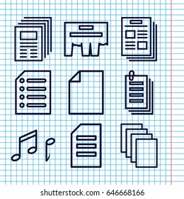 Set of 9 sheet outline icons such as paper, note, ad