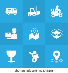Set Of 9 Shipment Icons Set.Collection Of Lorry, Gps, Transportation And Other Elements.