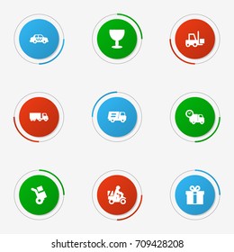 Set Of 9 Shipment Icons Set.Collection Of Van, Transportation, Goblet And Other Elements.