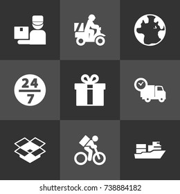 Set Of 9 Shipping Icons Set. Collection Of Parcel, World, Present And Other Elements.