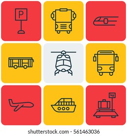 Set Of 9 Shipping Icons. Includes Vehicle, Transport, Metro And Other Symbols. Beautiful Design Elements.