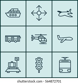 Set Of 9 Shipping Icons. Includes Baggage, Plane, Air Transport And Other Symbols. Beautiful Design Elements.