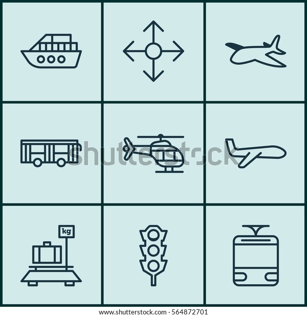 Set Of 9\
Shipping Icons. Includes Baggage, Plane, Air Transport And Other\
Symbols. Beautiful Design\
Elements.