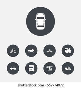 Set Of 9 Shipping Icons Set.Collection Of Lorry, Bicycle, Aircraft And Other Elements.