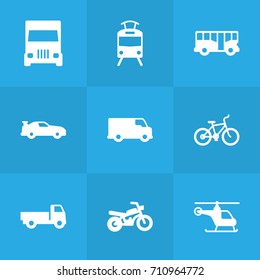 Set Of 9 Shipping Icons Set.Collection Of Truck, Caravan, Cabriolet And Other Elements.
