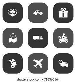 Set Of 9 Shipping Icons Set.Collection Of Truck, Parcel, Shipping And Other Elements.