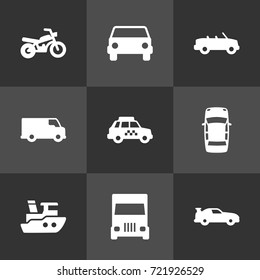 Set Of 9 Shipping Icons Set.Collection Of Motorbike, Car, Taxicab And Other Elements.