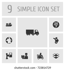 Set Of 9 Shipping Icons Set.Collection Of Courier, Parcel, Service And Other Elements.