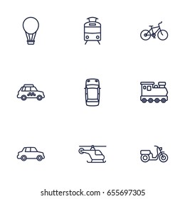 Set Of 9 Shipping Outline Icons Set.Collection Of Helicopter, Top, Air Balloon And Other Elements.