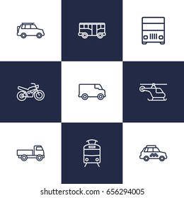 Set Of 9 Shipping Outline Icons Set.Collection Of Motorcycle, Truck, Tram And Other Elements.