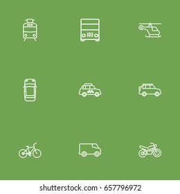 Set Of 9 Shipping Outline Icons Set.Collection Of Suv, Top, Motorcycle And Other Elements.