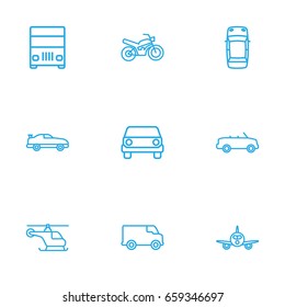 Set Of 9 Shipping Outline Icons Set.Collection Of Van, Cabriolet, Front View And Other Elements.