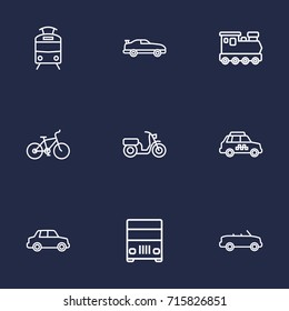 Set Of 9 Shipping Outline Icons Set.Collection Of Tram, Train, Coupe And Other Elements.