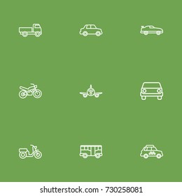 Set Of 9 Shipping Outline Icons Set.Collection Of Car, Airplane, Bus And Other Elements.