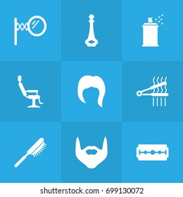 Set Of 9 Shop Icons Set. Collection Of Instrument, Hairspray, Looking-Glass And Other Elements.