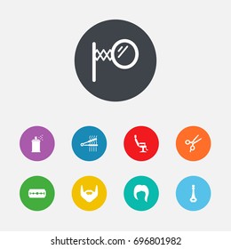 Set Of 9 Shop Icons Set.Collection Of Shears, Odor, Hipster And Other Elements.