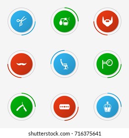 Set Of 9 Shop Icons Set.Collection Of Whiskers, Razor, Shears And Other Elements.
