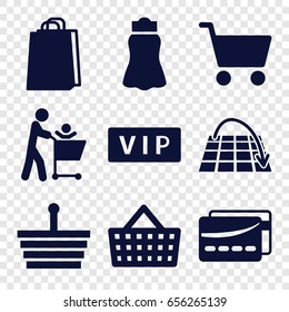 Set of 9 shopping filled icons such as vip, skirt, card