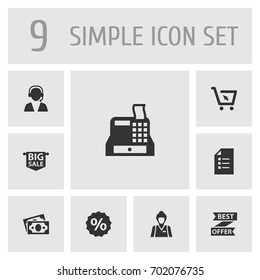 Set Of 9 Shopping Icons Set.Collection Of Reminder, Best Offer, Dollar And Other Elements.