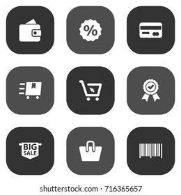 Set Of 9 Shopping Icons Set.Collection Of Billfold, Identification Code, Payment And Other Elements.