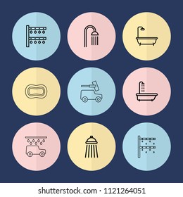Set of 9 shower outline icons such as shower, irrigation system, soap