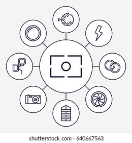 set of 9 shutter outline icons such as camera