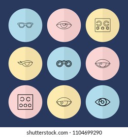 Set of 9 sight outline icons such as eye, eye test, binoculars