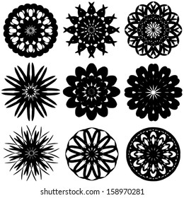 Set of 9 silhouette images of different flowers