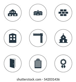Set Of 9 Simple Architecture Icons. Can Be Found Such Elements As Construction, Residential, Residence And Other.