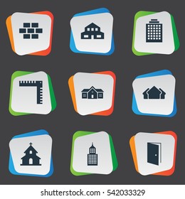 Set Of 9 Simple Architecture Icons. Can Be Found Such Elements As Length, Stone, Popish And Other.