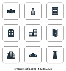 Set Of 9 Simple Architecture Icons. Can Be Found Such Elements As Floor, Residence, Structure And Other.