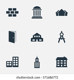 Set Of 9 Simple Architecture Icons. Can Be Found Such Elements As Academy, Stone, Flat And Other.