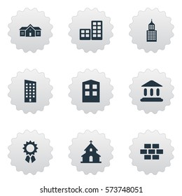 Set Of 9 Simple Architecture Icons. Can Be Found Such Elements As Reward, Residence, Popish And Other.