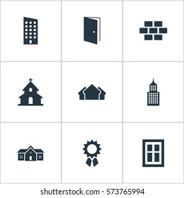 Set Of 9 Simple Architecture Icons. Can Be Found Such Elements As Floor, Popish, Glazing And Other.
