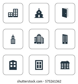 Set Of 9 Simple Architecture Icons. Can Be Found Such Elements As Construction, Floor, Popish And Other.