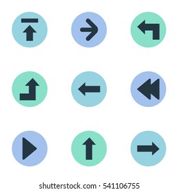 Set Of 9 Simple Arrows Icons. Can Be Found Such Elements As Right Landmark, Upward Direction , Right Direction.