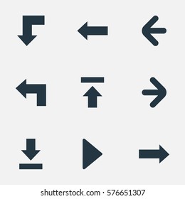 Set Of 9 Simple Arrows Icons. Can Be Found Such Elements As Transfer, Pointer, Right Direction And Other.