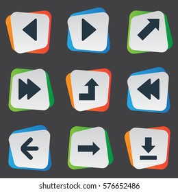 Set Of 9 Simple Arrows Icons. Can Be Found Such Elements As Right Landmark, Advanced, Rearward.