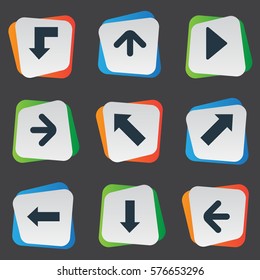 Set Of 9 Simple Arrows Icons. Can Be Found Such Elements As Left Direction, Left Direction, Indicator And Other.